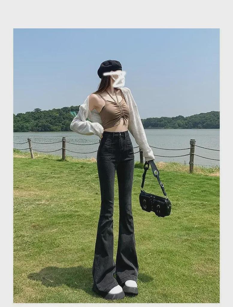 Amerikanische Retro High Waist Samt Schlagjeans für zierliche Frauen - Neu Herbst/Winter