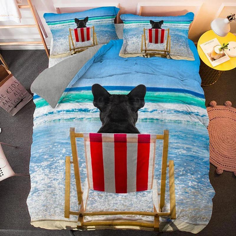 Bulldog Bedding Set Pet Animal Dog Duvet Cover for Boys Adult Bedclothes Covers Comforter Sets Cute Bed Sheets