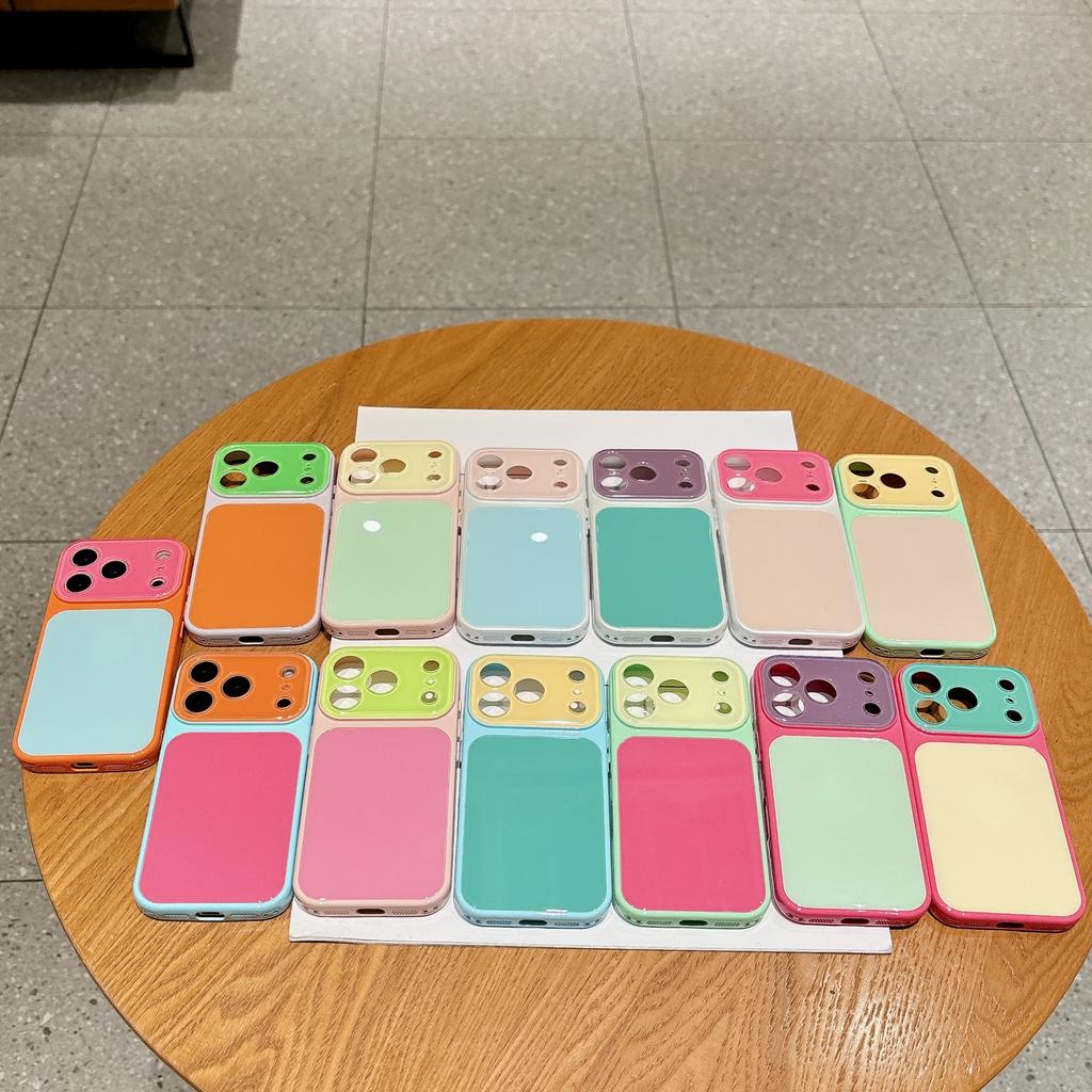 High Value Contrasting Color Tempered Glass Second Change Applicable 17pro Max Mobile Phone Case Iphone16pro Candy Color 15