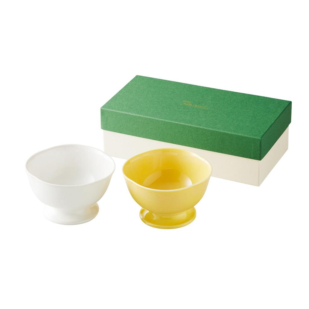 Mino ware gift pair of dessert 11cm x high milky white and one mimosa perfect for and other special Made in Product "miyama" set, bowls, 6.5cm (one