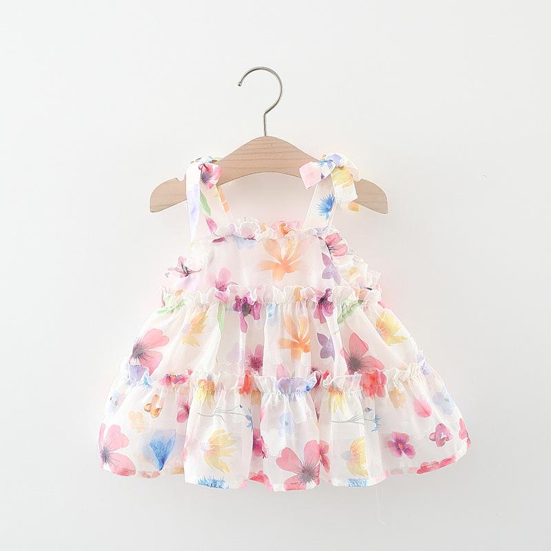 Girls summer suspender dress new Korean version children s dress summer dress baby girl flower princess skirt 73CM