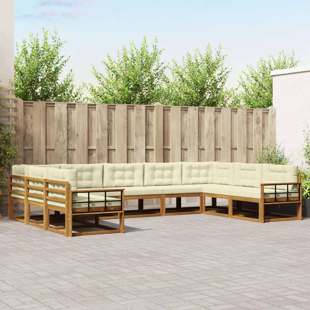 Outdoor Sectional Sofa Set with Cushions 9 pcs Natural and Cream