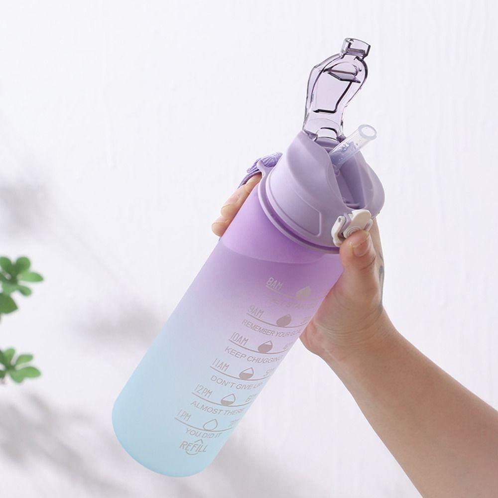 Handheld Colorful Water Bottle with Straw Colorful Water Plastic Bottle  School Supplies