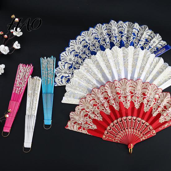 Dancing Fan Folding with Hanging Ring Smooth Opening Comfortable Grip Dance Clear Pattern Chinese Style Fabric School Supply