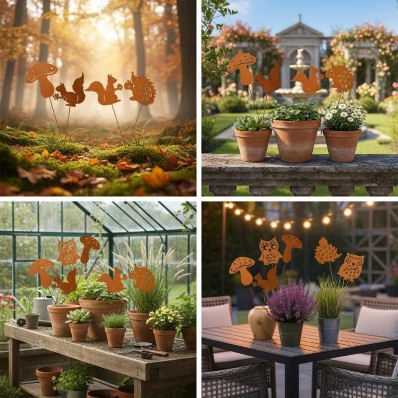 8Pcs Metal Animal for Outside Decorative Garden Stakes Animal Decoration Plant Stakes Metal Art Outside Yard Art