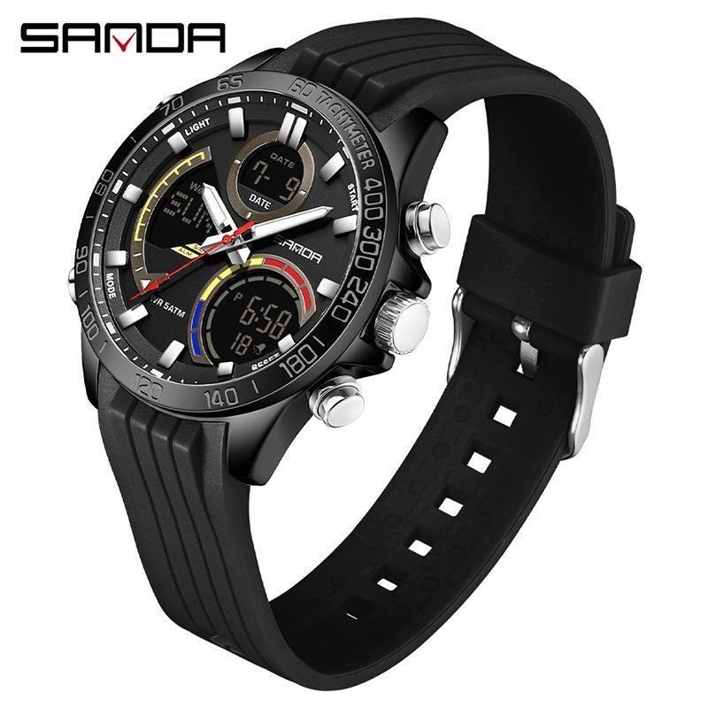 SANDA Fashion Men s Electronic Quartz Watch Multifunction Chronograph Wristwatch Waterproof Silicone Strap Men s Digital Clock Silicone Strap