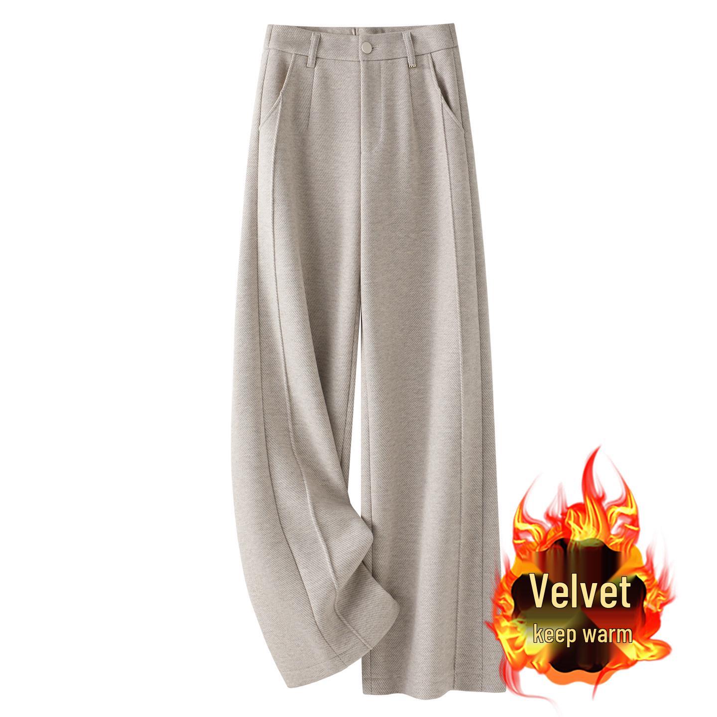 

Women s High-Waisted Velvet Wool Wide-Leg Pants - Winter 2025 Collection: Loose, Casual, Straight-Leg Design L