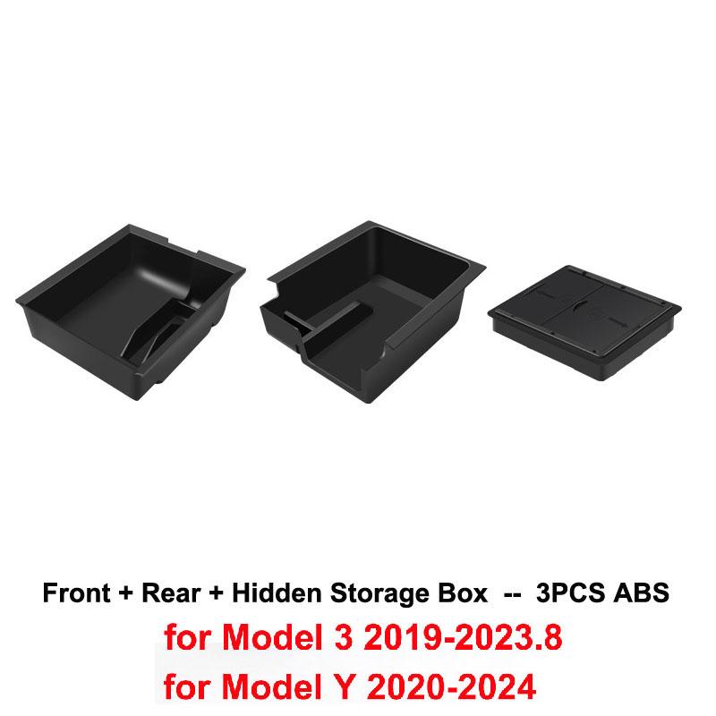 Center Console Organizer for Tesla Model Y 2023 2024 Rear Trunk Side Storage Box Bins Flocking Armrest Hidden Cup Tray Console