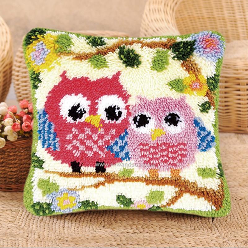 Cartoon Embroidery Latch Hook Kit Seat Cushion Carpet Pillow Latch Hook Rug Kit Smyrna Package Button Pad Package DIY Decorative