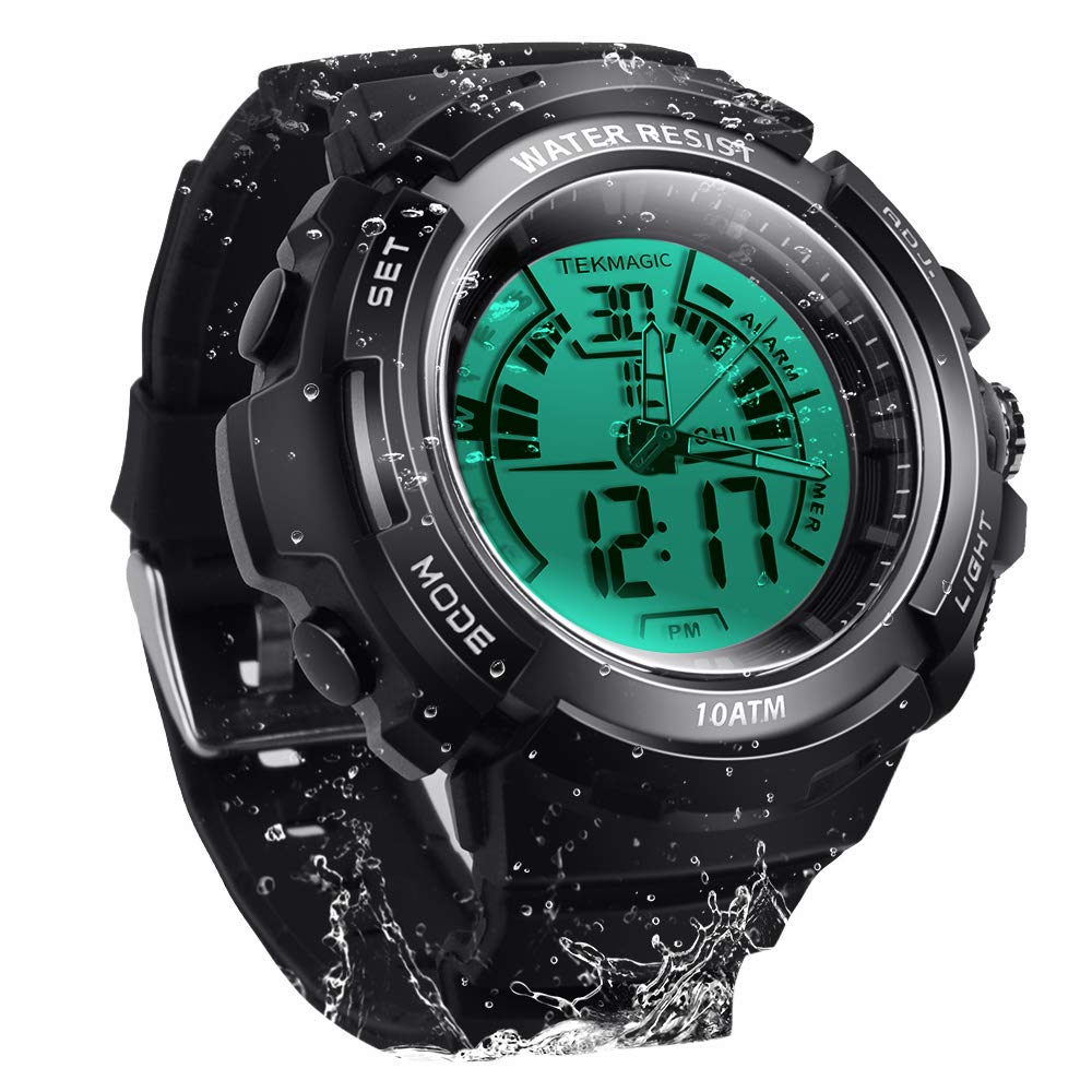 Men’s Multifunction Analog Watch, 10 ATM Waterproof, Ideal for Swimming, Diving, Surfing, with Alarm, Calendar, Stopwatch, Dual Time, 12/24H Display