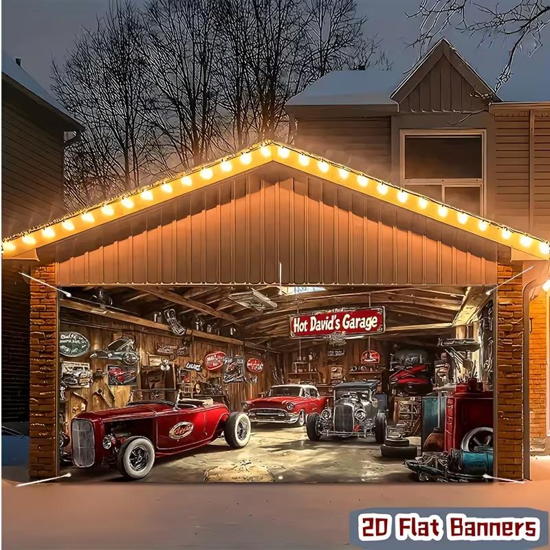 Garage Hot Rods Toile de fond Magasin de Voitures Classiques Américaines Rétro Fond Photo