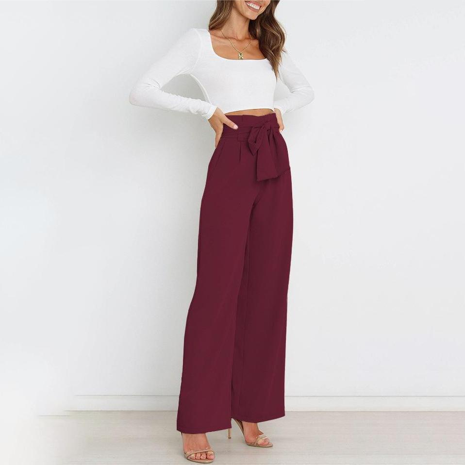 Modische Hose für den Arbeitsplatz, für Damen, lässig, weites Bein, hohe Taille, Hose mit Gürtel, Temperament, Sommer, Pendlerhose