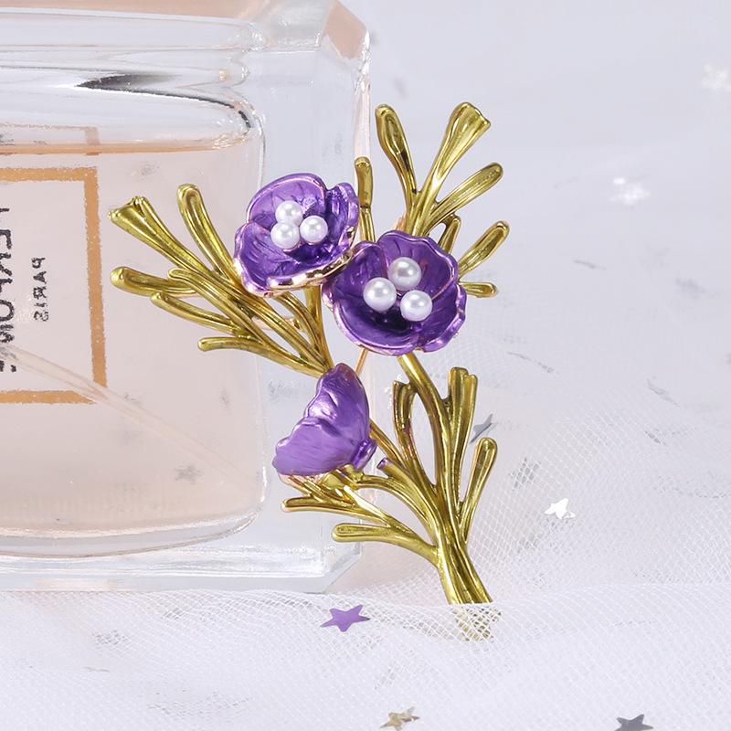 Retro Creative Hand-Painted Oil Poppy Brooch, Simple Women'S Fashion Anti-Light Fixed Pin