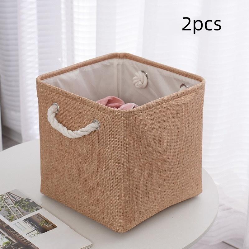 2Pcs/Cotton and Linen Storage Basket Large Capacity Foldable Storage Basket Household Clothing Organizer Basket