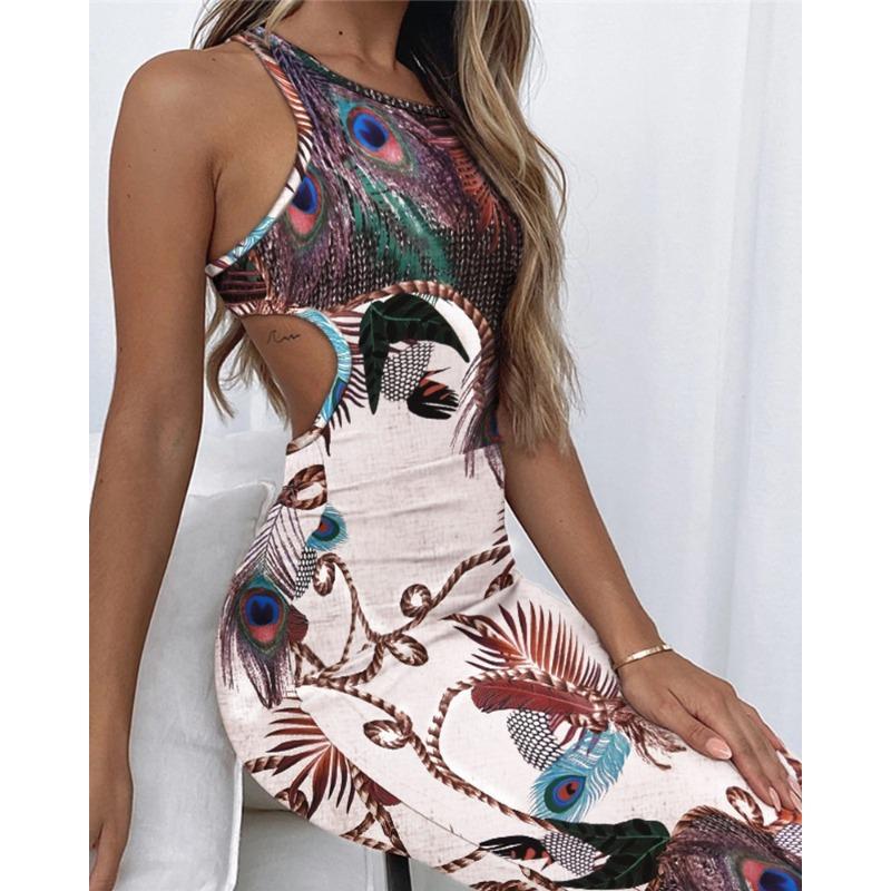 JPNTKY Fashion Summer Spring Solid Color Print Sleeveless  O-Neck Casual Dresses