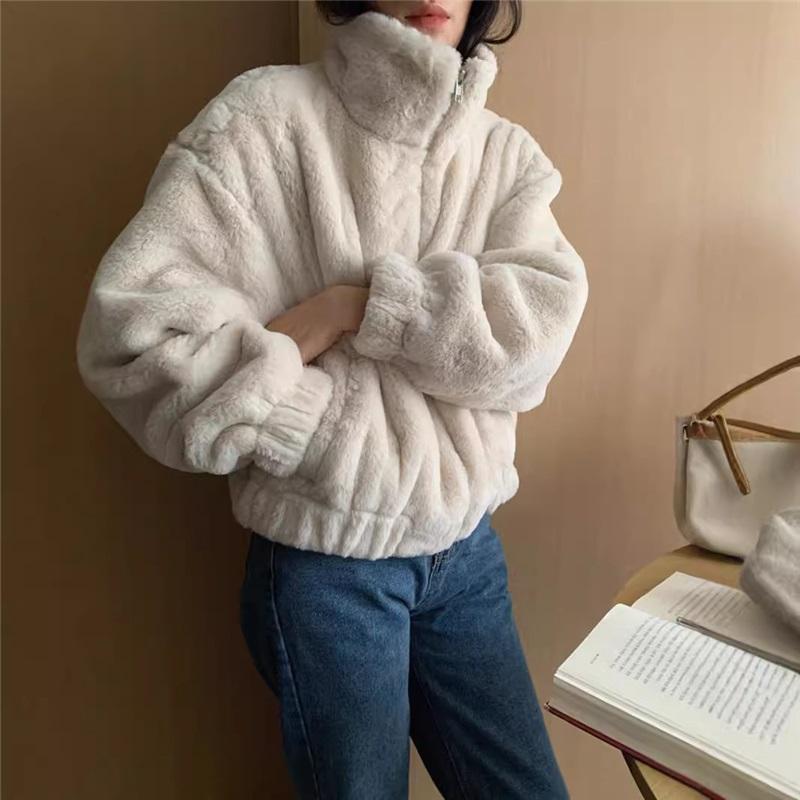 

French Style Faux Fur Jacket For Women Cozy Oversized Winter Outerwear XL