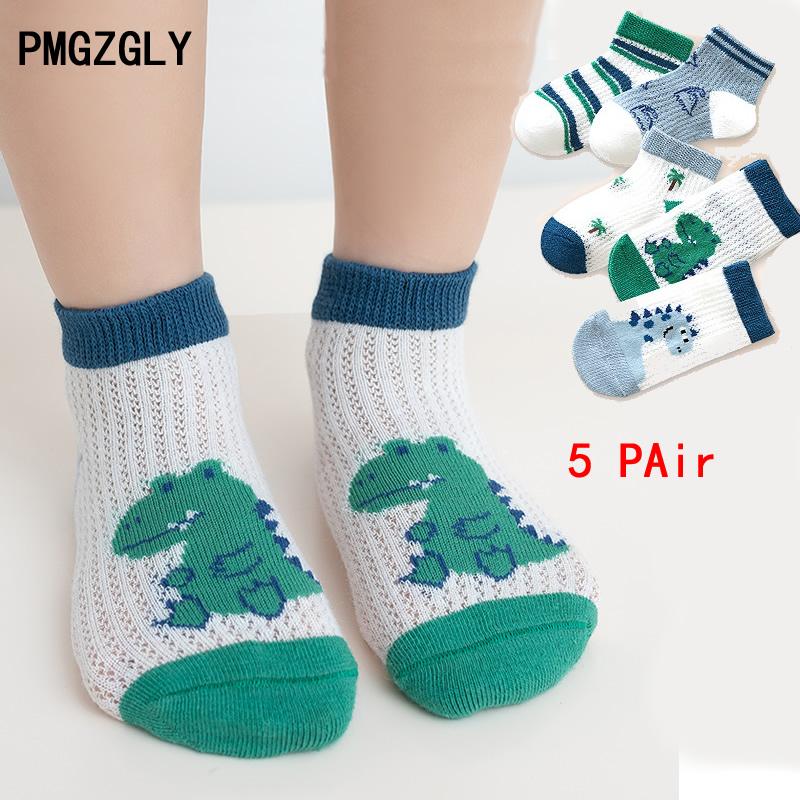5 Pairs Kids Cotton Mesh Socks Thin Breathable Summer Cartoon Flower Princess Short Socks For Girls And Boys