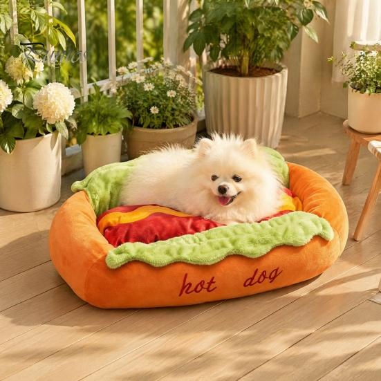 Cama Pequeña para Animales para Regalo de Cumpleaños Cama Hot Dog, Adorable Acogedora para Acurrucarse Almohadilla Extraíble Lavable, Divertido Cómodo Felpa Mascota Alfombrilla Pan Perros Gatos Suave Sofá Nido