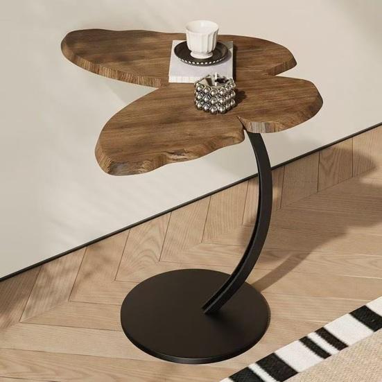 C-Shaped End Table with Wooden Butterfly Tabletop Modern Coffee Table with Metal Frame Home Office Living Room Bedroom Sofa Couch Small Side Table
