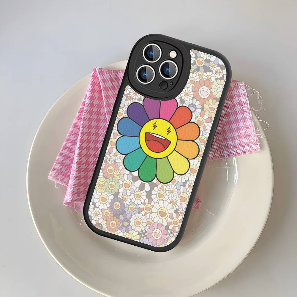 T-Takashi Flower M-Murakami Silicone Phone Case For IPhone 16 15 14 13 12 11 Pro Max Mini Leather Soft Cover