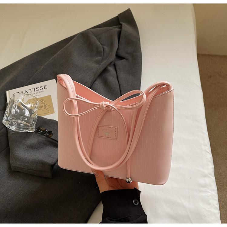 2025 new fashion bag women's tote bag retro solid color versatile handbag underarm bag bow shoulder bag