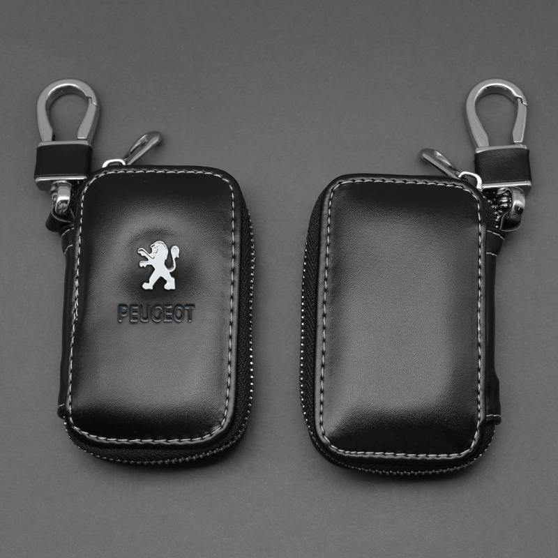 Car Key Case Leather Fashion Badge Bag Key Holder Accessor for Peugeot 307 206 308 207 406 407 408 e-2008 Rcz 508 301 108 Rifter