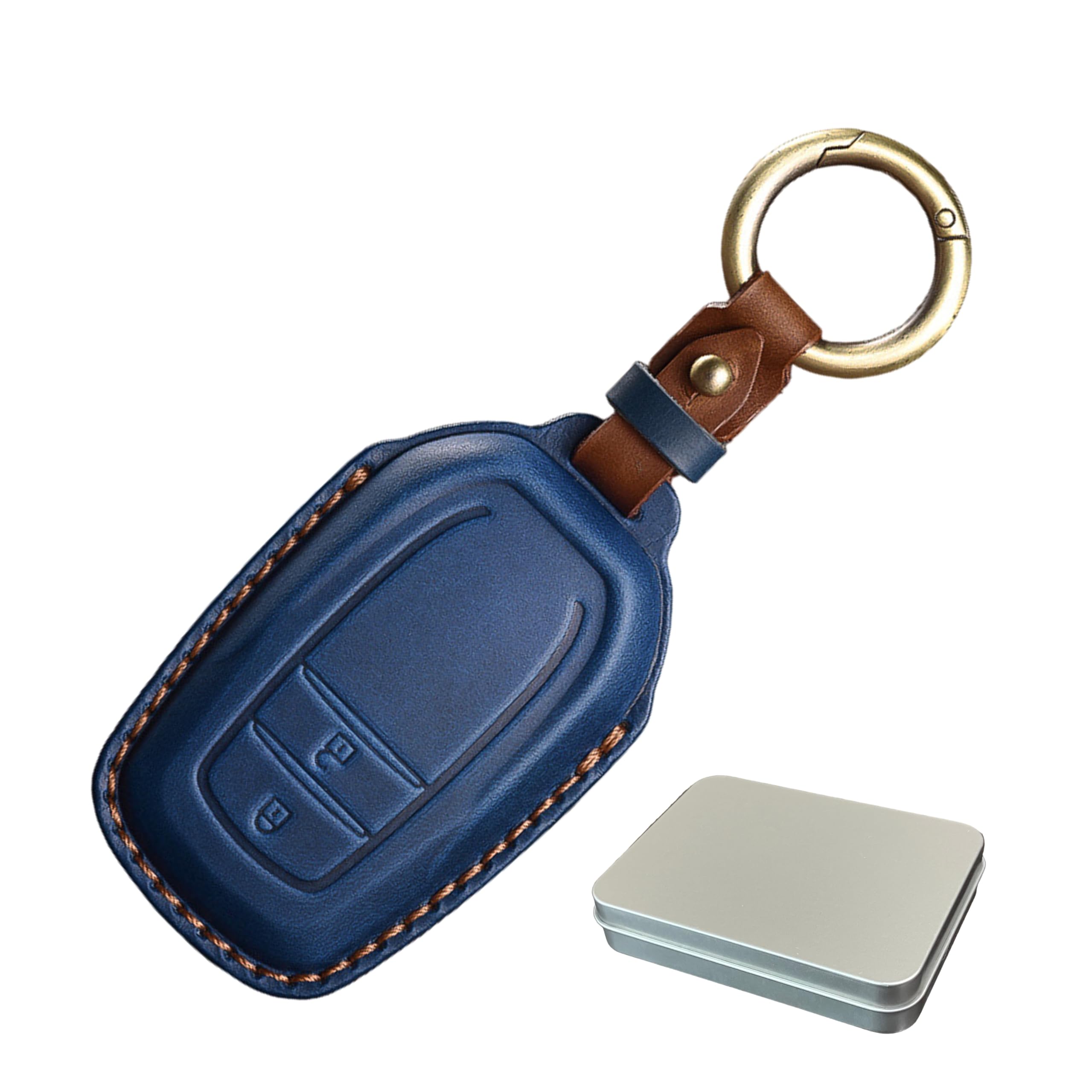 

Чехол для смарт-ключа из натуральной кожи, брелок для ключей Toyota, воловья кожа, 3D-формовка, подарок, подходит для TOYOTA Corolla Prius Sienta Noah Voxy Alphard Vellfire Harrier Тип 2 (И синий