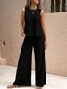 2025 Elegant Solid Color Two-Piece Set: Crew Neck Tank Top & Wide-Leg Pants for Women