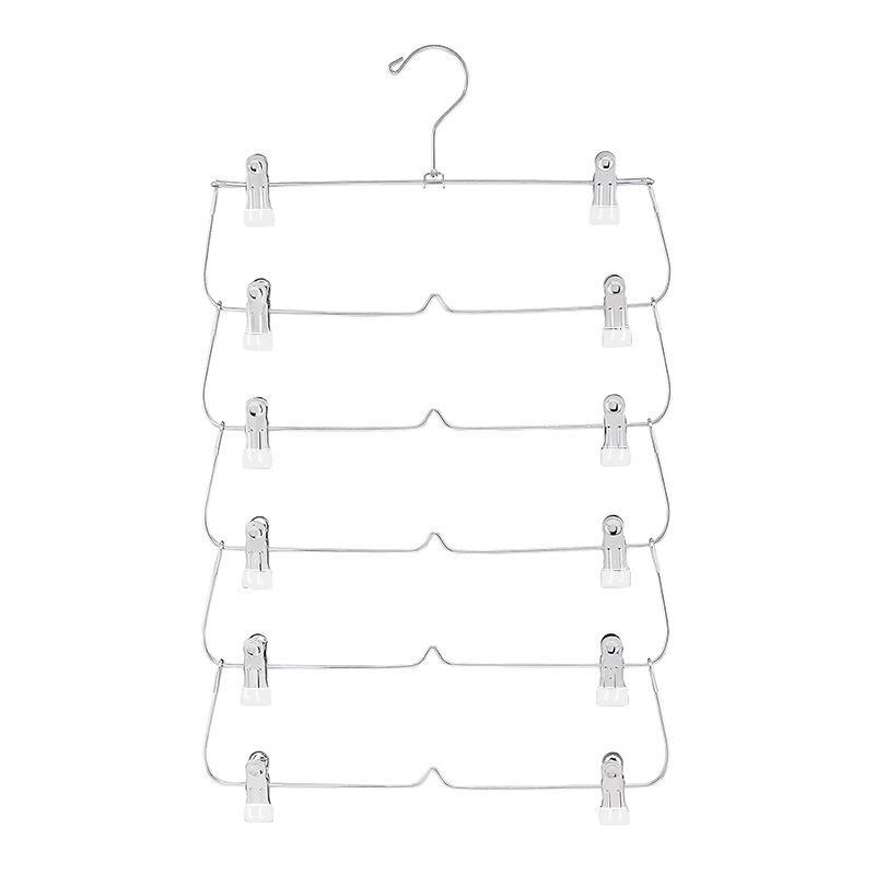 6 Tier Metal Pants Hanger With Clips Spacesaving Durable Storage For Skirts And Trousers Black