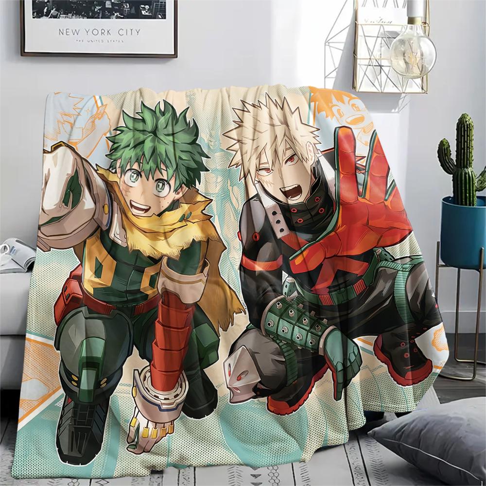 My Hero Academia Deku & Bakugo Pattern Flannel Blanket, High Quality Comfortable for All Seasons, Home Decor, Warmth and Comfort, Perfect for Gifts.