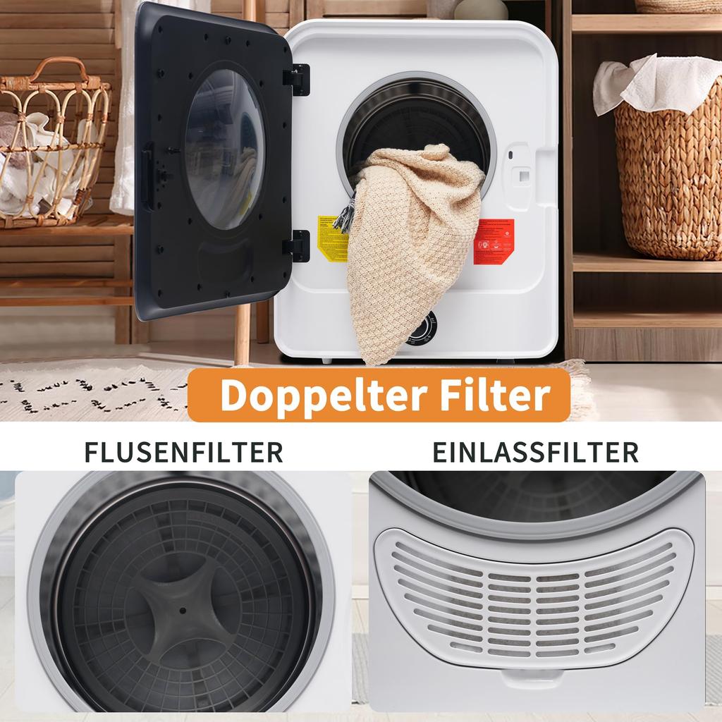 Wäschetrockner mit 5 Programme, Wandmontierbar Ablufttrockner mit Überhitzungsschutz, tatsächlich bis , 830W [Energieklasse C]