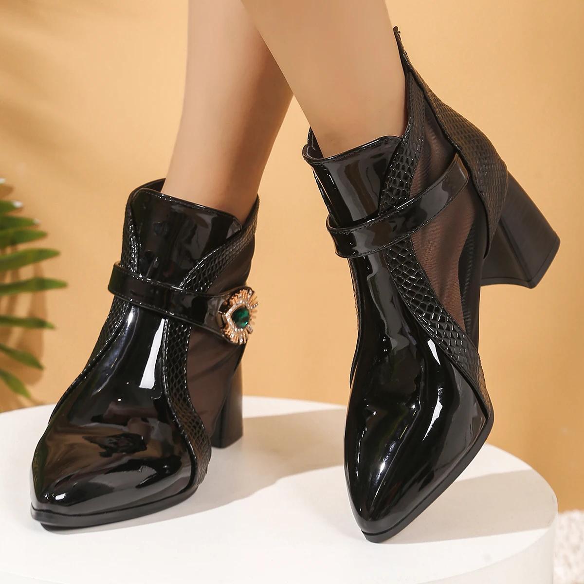 

Fashion New Women Sandals New Summer Sexy Short Chunky High Heels Spring Sandals Mesh Ankle Boots Pointed Toes High Heels Shoes Women 35 чёрный