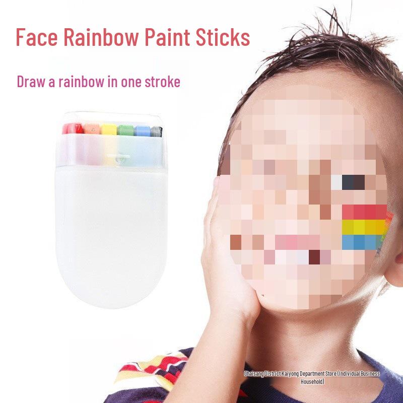 6-Color Face Paint Sticks for Sports Day, Parties, and Fan Activities - Rainbow Stripes Crayons