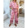 Women's Summer Print Contrasting Color Bohemian Vacation Short-sleeved Long Trousers Set