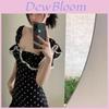 Summer Elegant Black Polka Dot A Line Dress With Short Sleeves For Women