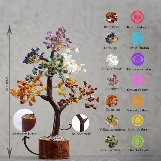 Cristale și pietre prețioase, Piesa de prezentare a copacului de cristal cu șapte chakre pentru noroc Articol de decorațiuni interioare Bonsai Arborele de bani Plant Articol cadou Figurină Standard