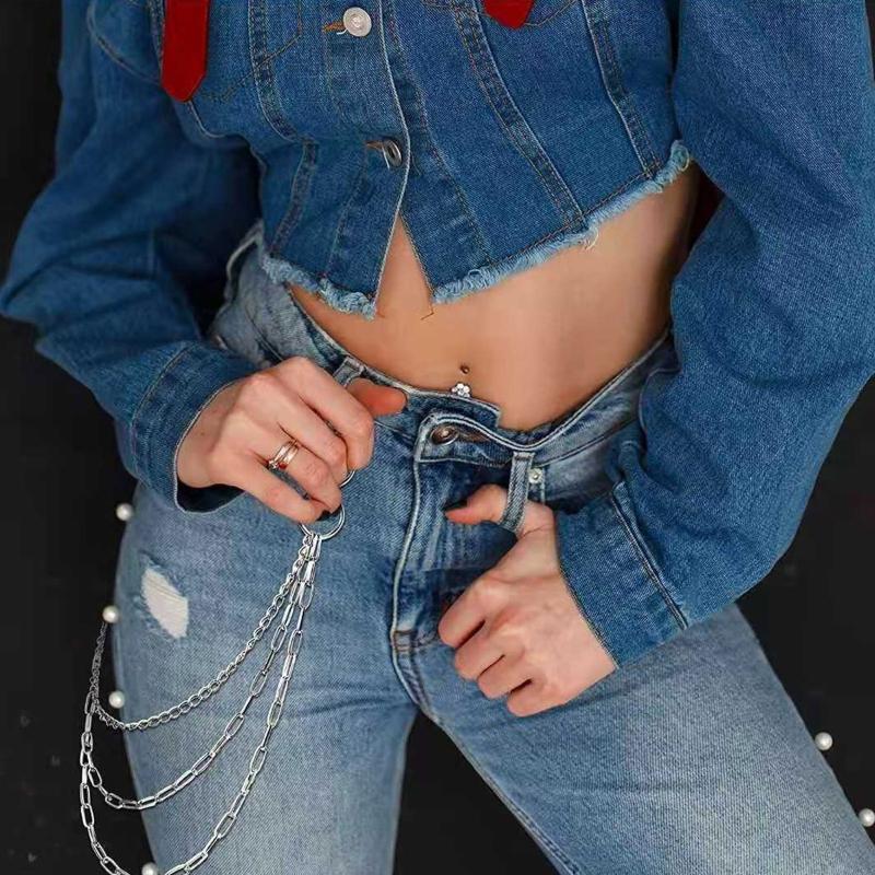 4pcs Pants Chain Multi Layer Wallet Chain Charm Jeans Chains Pocket Punk Chain Hip Hop Rock Style Chains for Women Girls