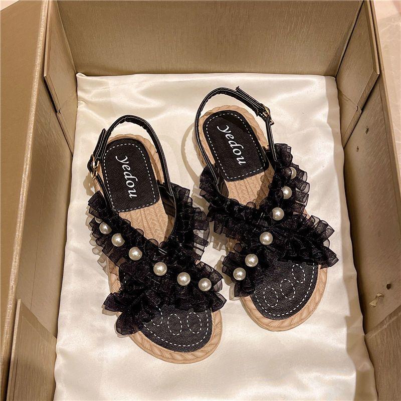 Roman Style Sandals for Women Summer 2025 No Heel Flat Rubber Ladies Shoes Footwear Beach Vintage New Breathable Fashion Daily H