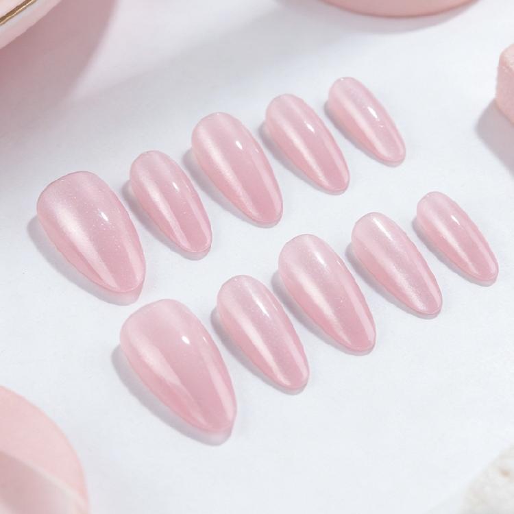 30 Pieces Reusable Faux Nail Pink Cats Eye Effect Almond Shape Press On Nail For Various Occasions
