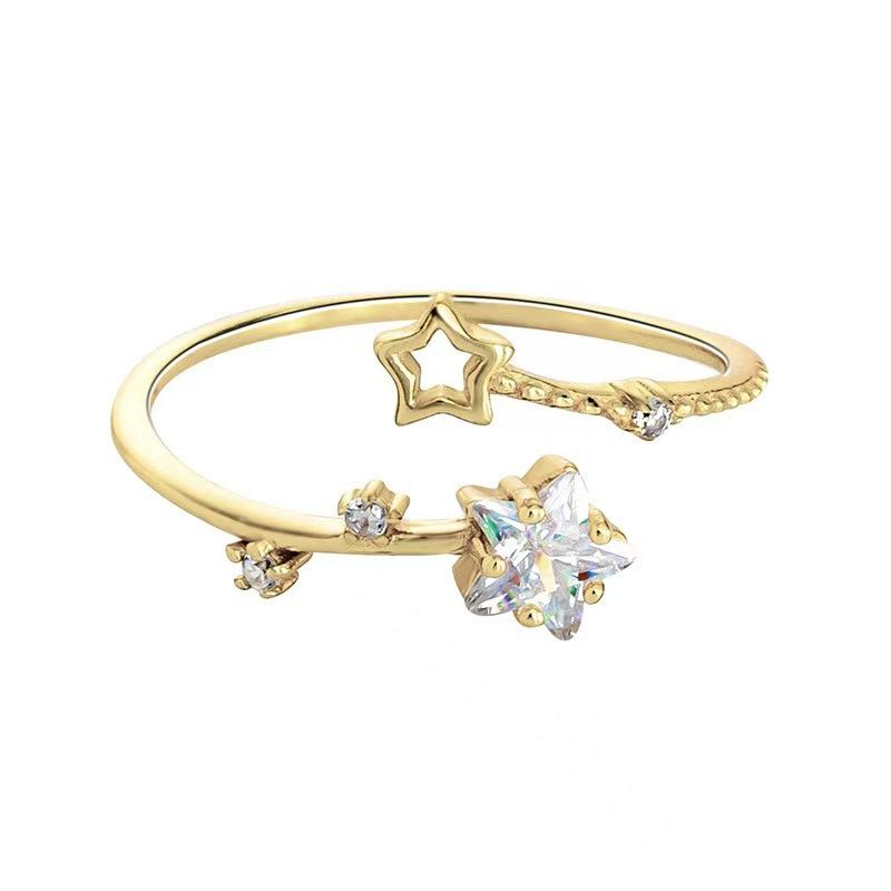 Vintage Irregular Star Open Rings For Women Punk Gothic Sliver Color Adjustable Crystal Rings Y2K Girls Jewelry Gifts