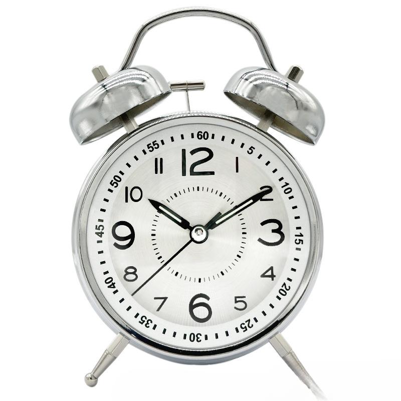 Metal Ring Alarm Clock Silent Luminous with Night Light Student Children's Bedroom Bedside Alarm Clock