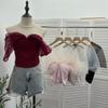 Thailändisches scharfes Netz-Off-Shoulder-Bandeau-Crop-Top mit Brustpolstern & Anti-Rutsch-Streifen für Damen