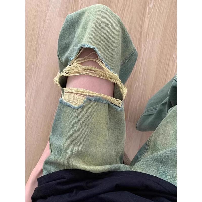 Women's High Waist Wide-Leg Distressed Ripped Jeans - Summer Retro Style