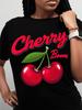 Damen Rundhals Kurzarm Polyester T-Shirt Cherry Boom Grafikdruck Lässiger Mode-Stil für den täglichen Gebrauch und als Geschenk I