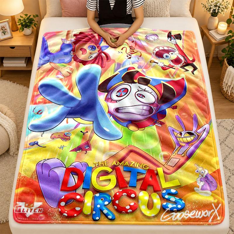 Flannel BlanketThe Amazing Digital Circus Warm Soft Throw Blanket for Indoor Sofa Bed Living Room Use