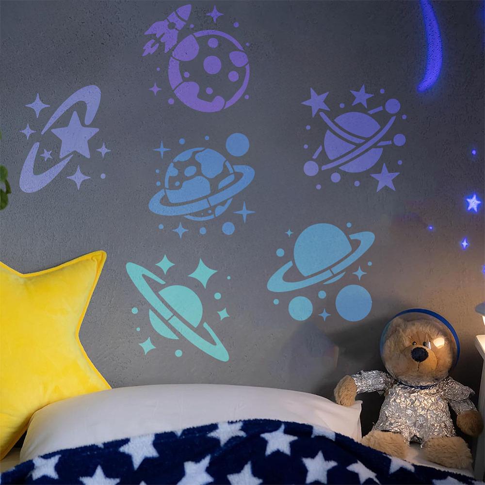 PET Hollow Out Drawing Painting Stencils for DIY Scrapbook Photo Album Planet 150x150mm 12pcs/set