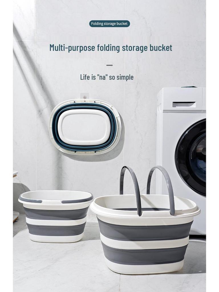 Foldable Household Storage Bucket with Handle - Large Capacity, Portable for Outdoor Camping, Car Use, or Laundry.