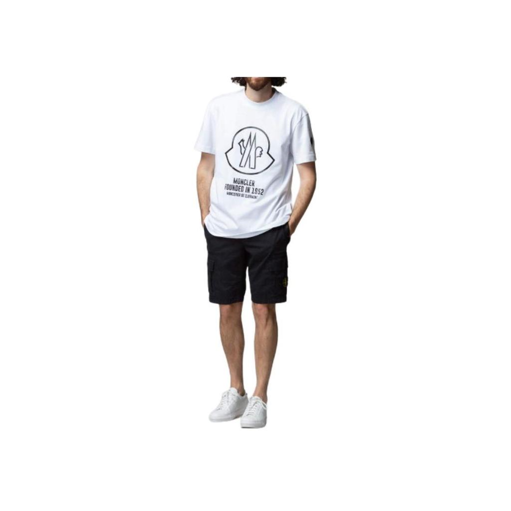 Moncler Ss22 Koszulka Męska z Nadrukiem Logo, Okrągłym Dekoltem i Krótkim Rękawem, Biała H10918C000298390T001