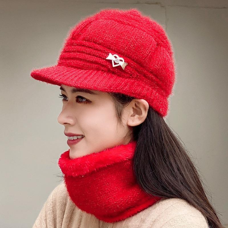 Winter Mom Hat Medium Women's Hat Solid Color Fleece Warm Old Granny Wool Hat Thickened Belt Knitted Along Cap