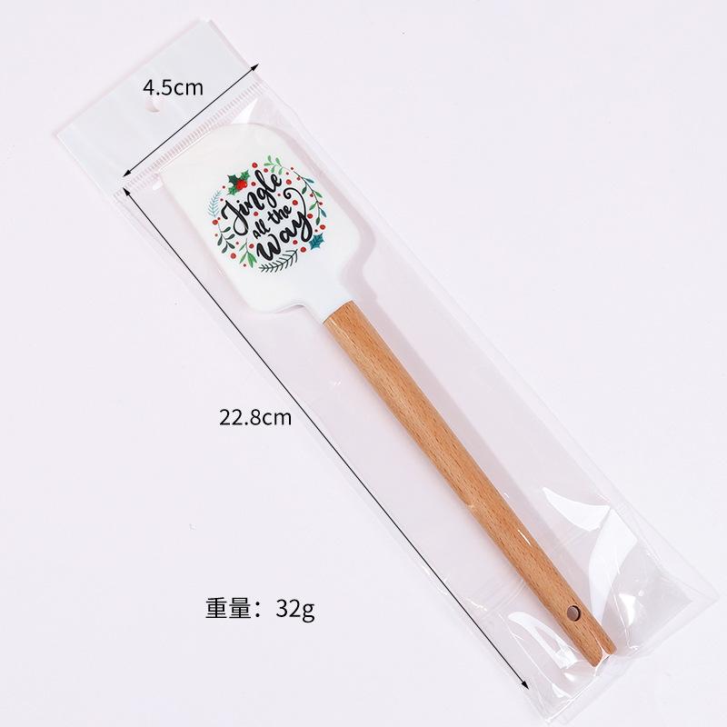 New Year Themed Wooden Handle Pastry Batter Mixing Scraper Cake Cream Silicone Spatula Baking Decorating Tools Kitchen Utensils